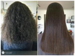 החלקת שיער יפנית לשיער נפוח במספרת אורטל אדרי